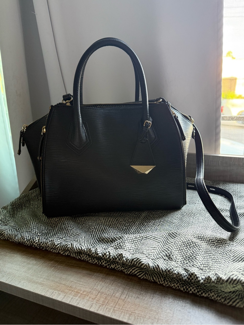 Rebecca Minkoff “Perry”, Black Structured Leather Satchel Handbag - Women Bags